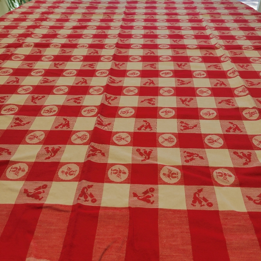 Vintage Red Checkerboard Dutch Themed Tablecloth 51" x 48"